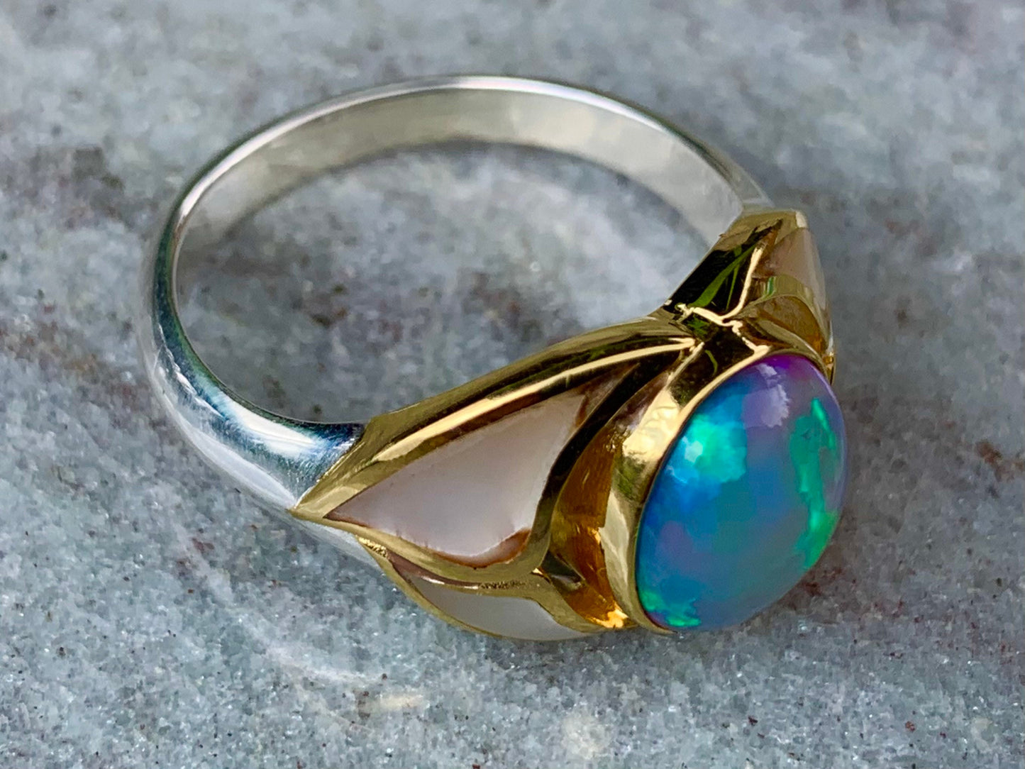 Opal Ocean Wave 18k Gold Vermeil and Silver, Mother of Pearl Ring