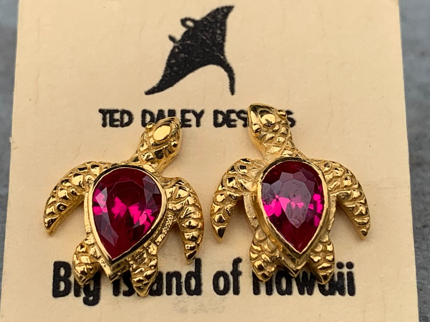 18k gold vermeil ruby turtle earrings studs.
