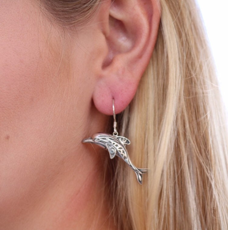 Dolphin Earrings Large | Sterling Silver | Ocean | Beach | Gift | Jewelry | Handmade | Unique