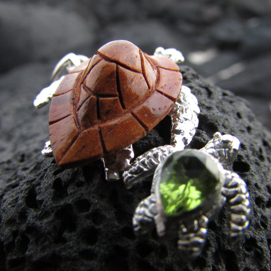Sea Turtle Necklace Pendant | Koa Wood | Peridot | Sterling Silver | Ocean | Beach | Gift | Jewelry | Handmade | Unique