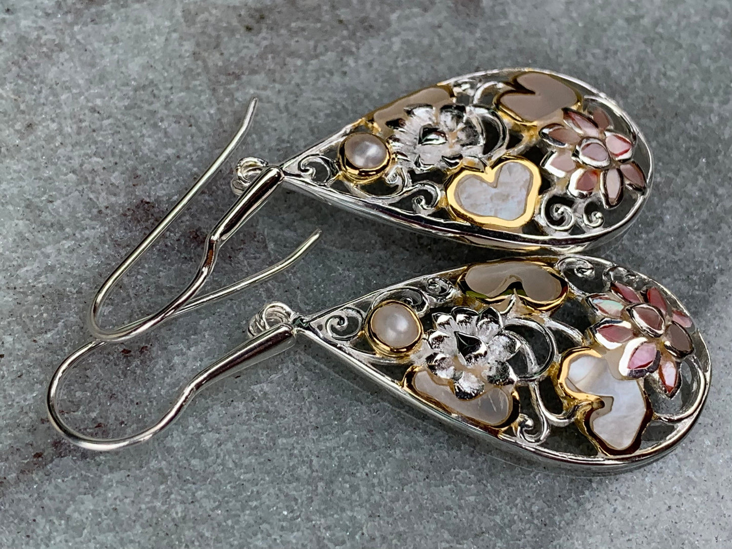 Pink Lotus Flower Teardrop Shell Earrings