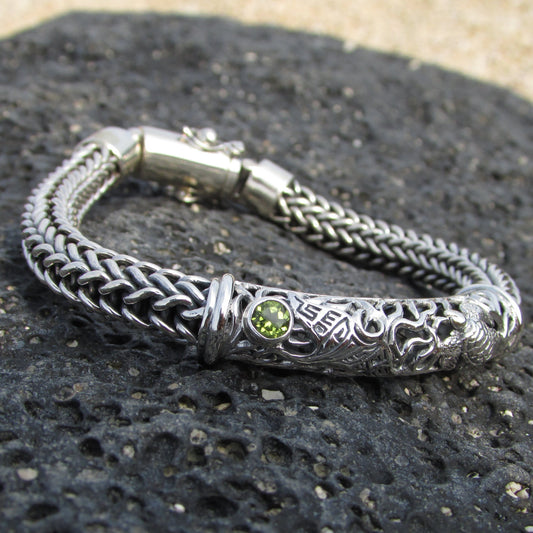 Turtle and Manta Ray Bracelet | Sterling Silver | Peridot | 7 inch | Ocean | Beach | Gift | Jewelry | Handmade | Unique