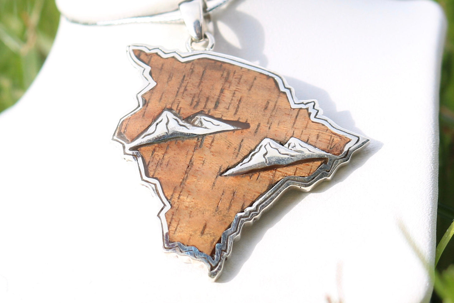Big Island of Hawaii Mountains. Mauna Kea and Mauna Loa Pendant Necklace. Hawaiian Koa Wood. Sterling Silver.