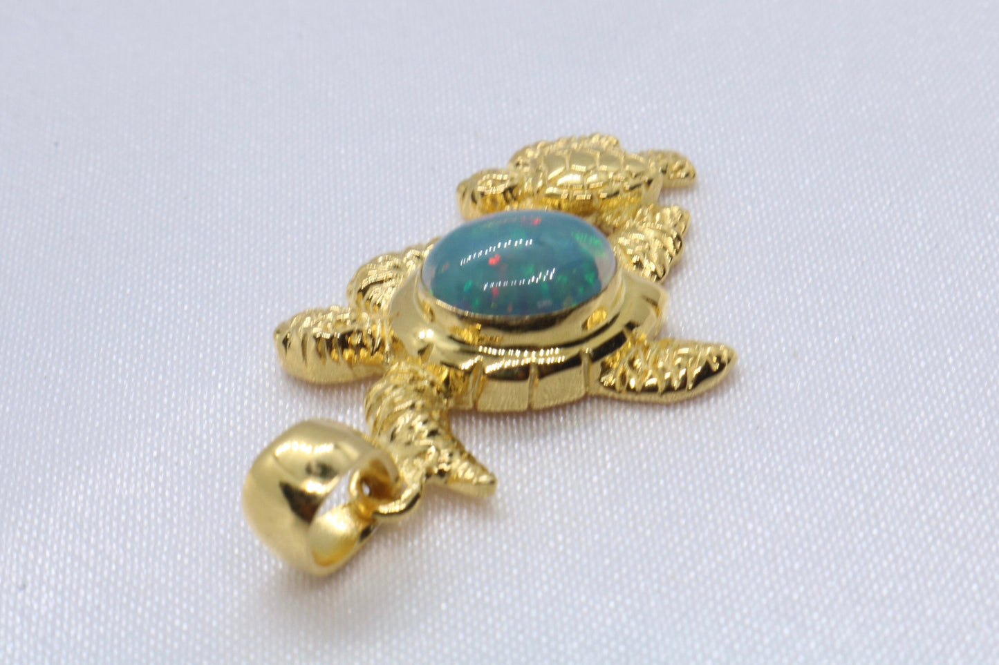 Opal Turtle Hawaiian Honu Mom and Baby 18k Gold Vermeil Necklace Pendant