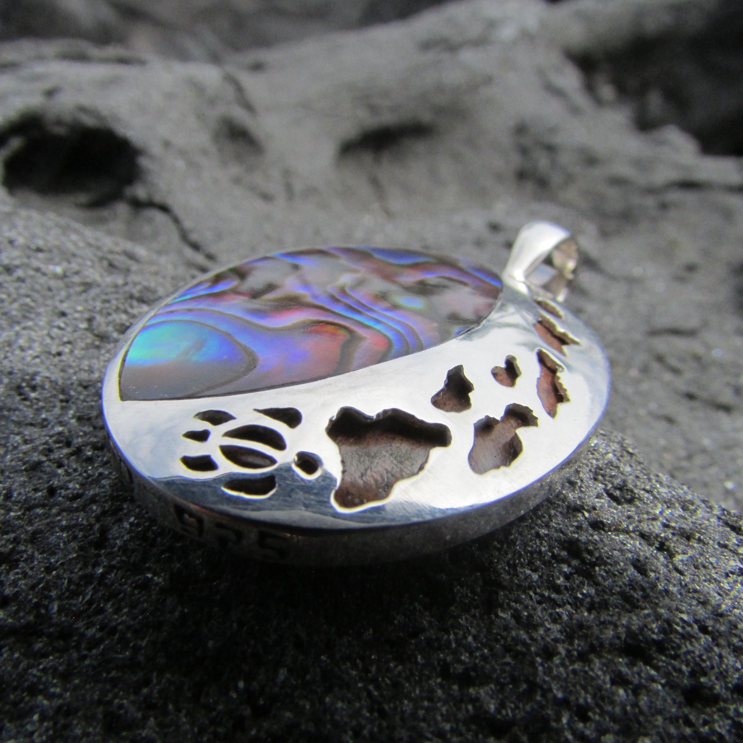 Hawaii Island Chain Turtle Necklace Pendant Small | Paua Abalone Shell | Sterling Silver | Ocean | Beach | Gift | Jewelry | Handmade Unique