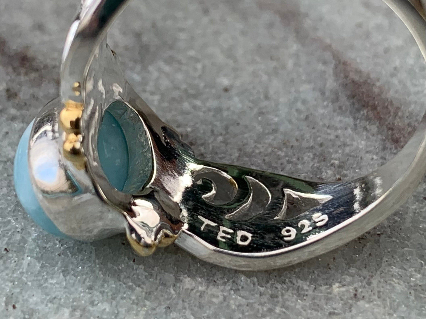 Larimar Wave Ring. Gold, Silver.