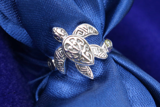 Turtle Ring Tribal Polynesian Hawaiian Tattoo Design Honu. Sterling Silver.
