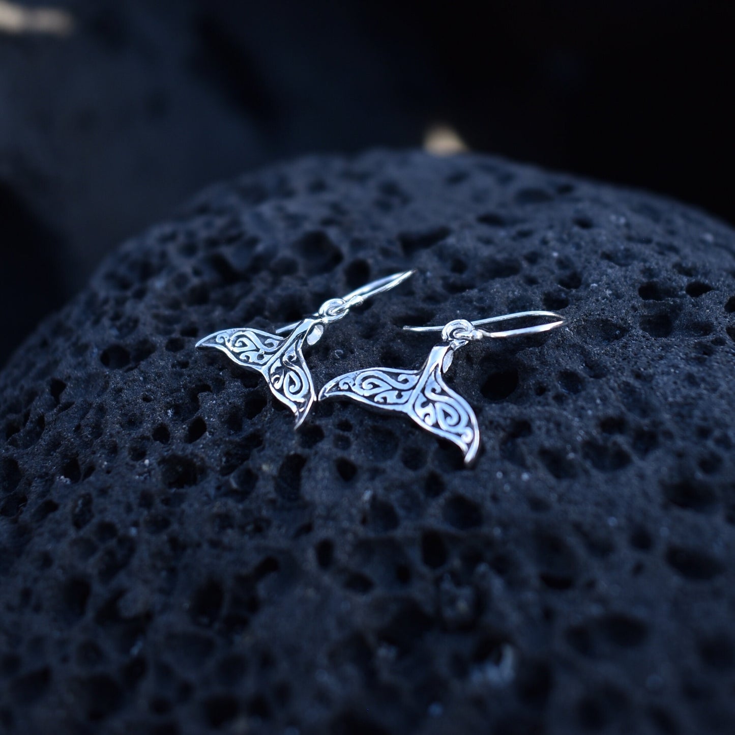 Whale Tail Earrings. Sterling Silver. Beach Jewelry.