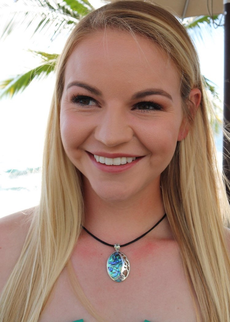 Hawaii Island Chain Turtle Necklace Pendant Small | Paua Abalone Shell | Sterling Silver | Ocean | Beach | Gift | Jewelry | Handmade Unique