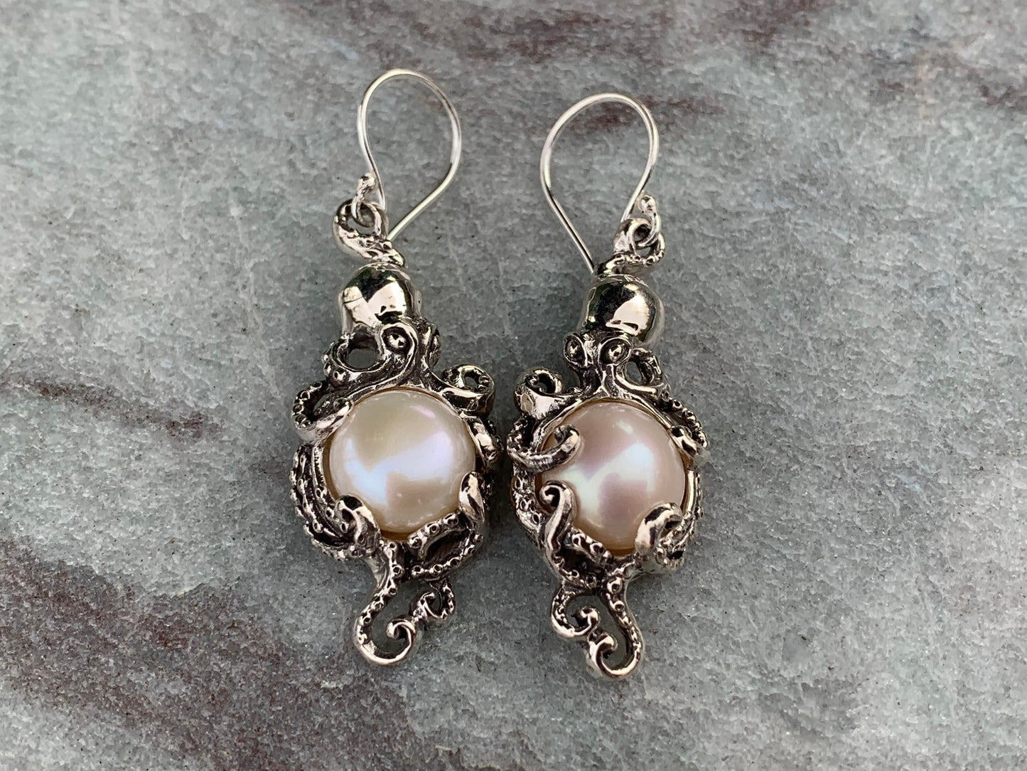 Mabe Pearl Octopus earrings. Sterling Silver.