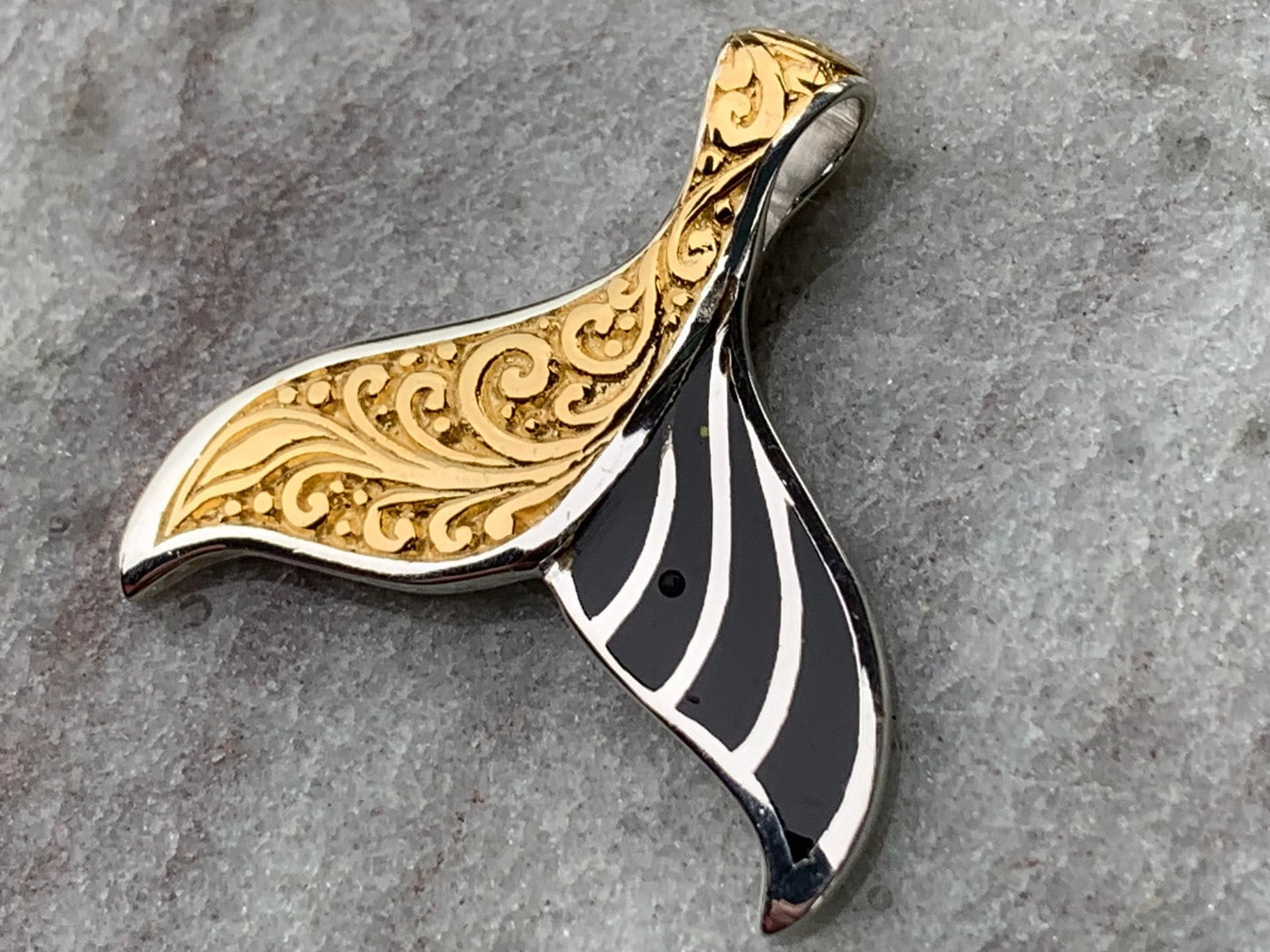 Hawaiian Islands Whale Tail Pendant Necklace. Kauai, Oahu, Maui, Big Island of Hawaii. Gold, Silver, Mother of Pearl.