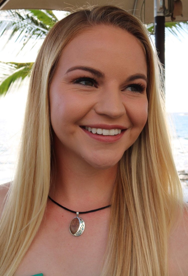 Hawaii Islands Chain Necklace Pendant Small | Koa Wood | Paua Abalone Shell | Sterling Silver | Ocean | Beach | Gift | Jewelry | Handmade