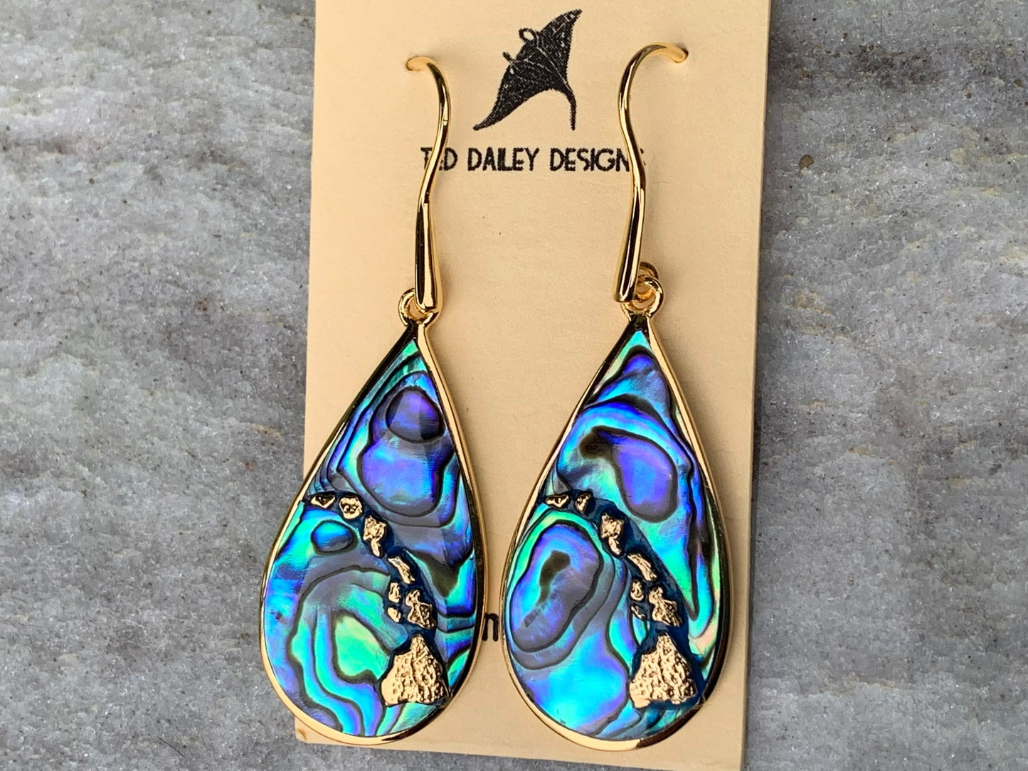 Hawaiian Islands Chain Earrings. Kauai, Oahu, Maui, Big Island of Hawaii. Silver, 18k Gold, Abalone Paua Shell.