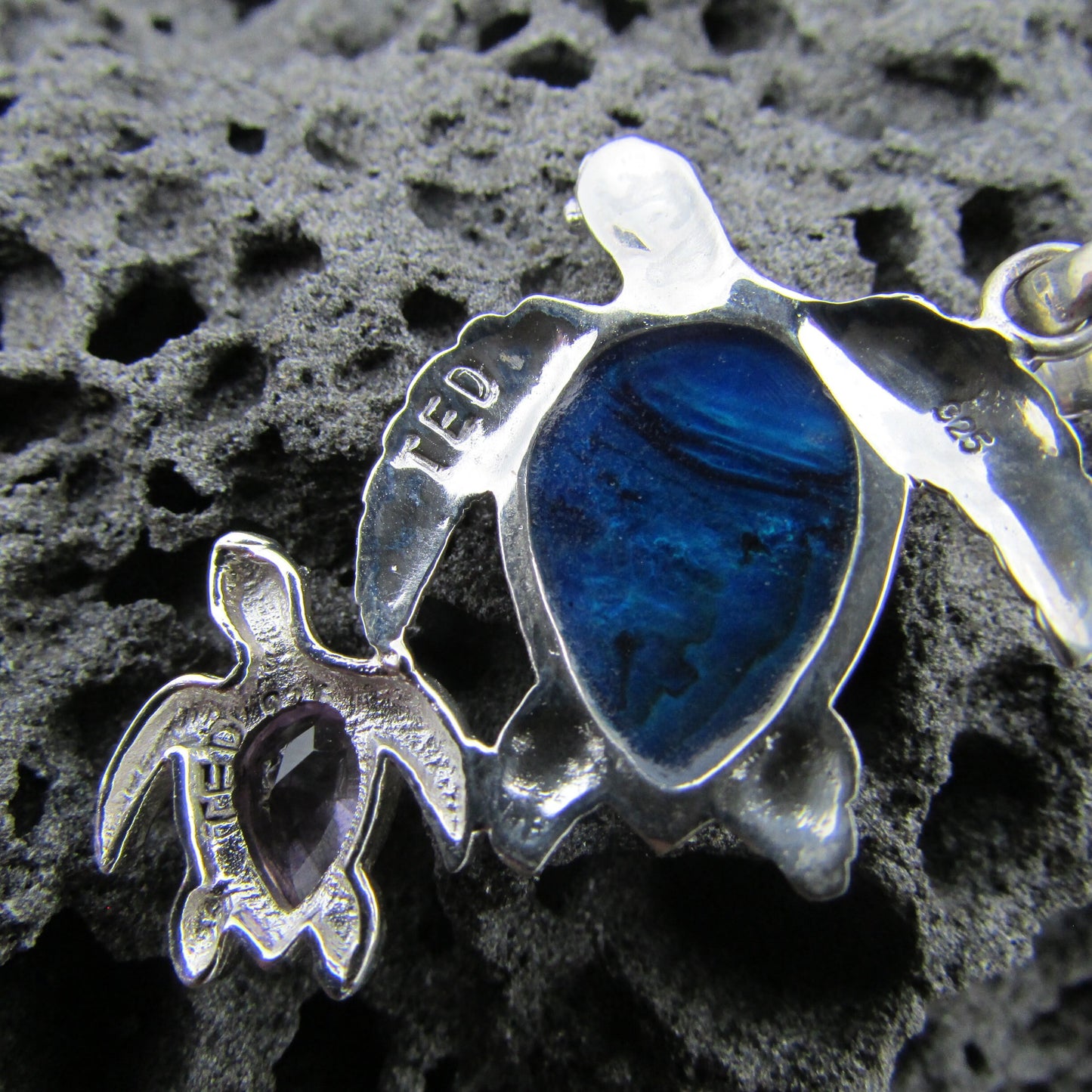 Sea Turtle Necklace Pendant | Paua Abalone Shell | Amethyst | Sterling Silver | Ocean | Beach | Gift | Jewelry | Handmade | Unique