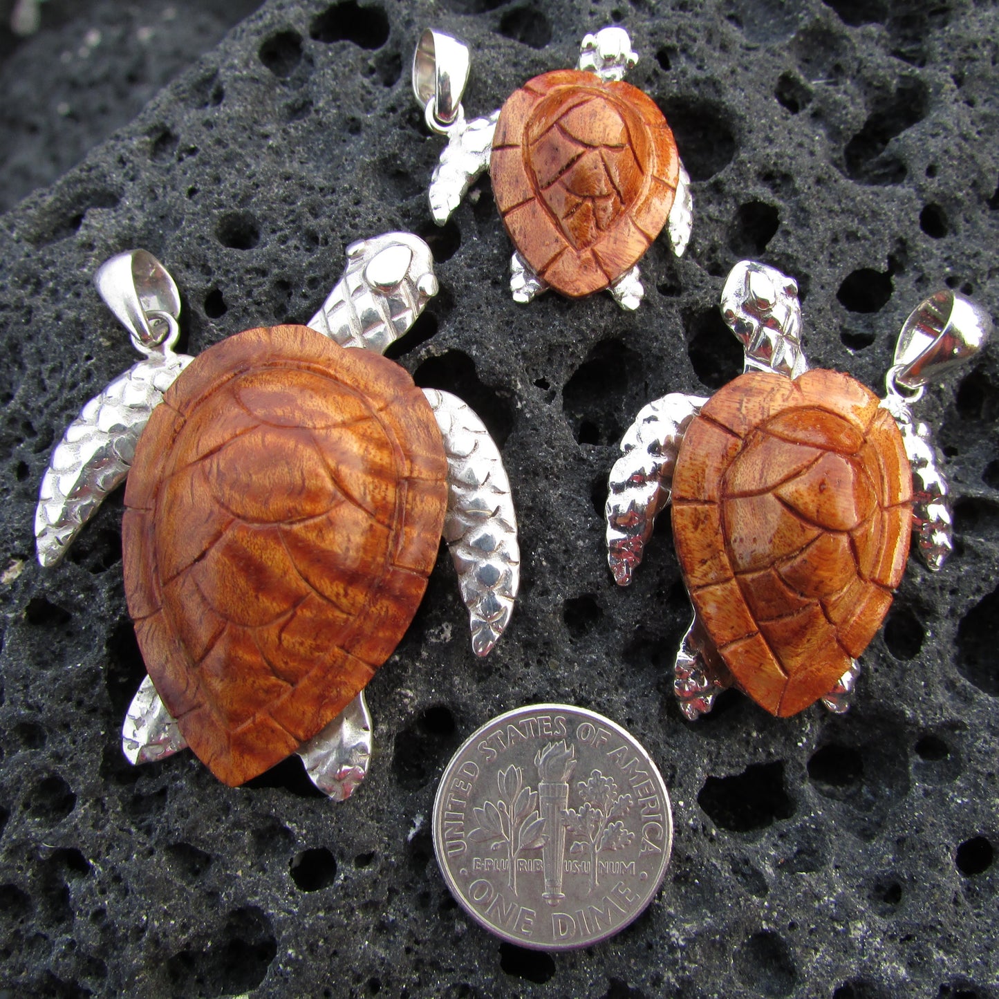 Sea Turtle Necklace Pendant Medium | Sterling Silver | Hawaiian Koa Wood | Ocean | Beach | Gift | Jewelry | Handmade | Unique