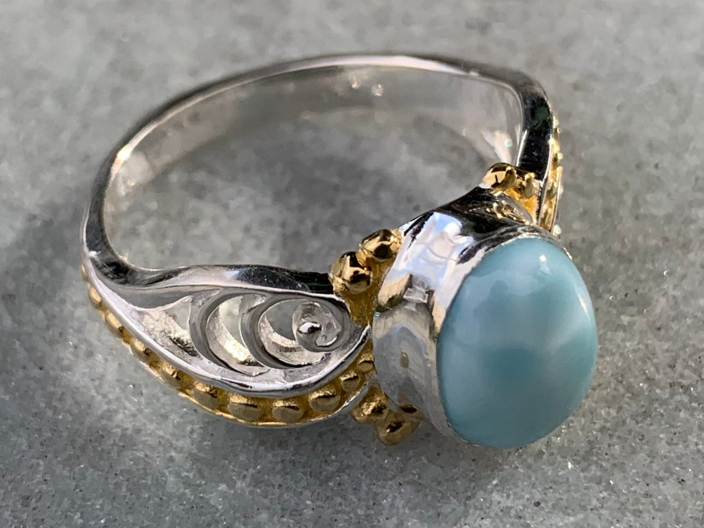 Larimar Wave Ring. Gold, Silver.