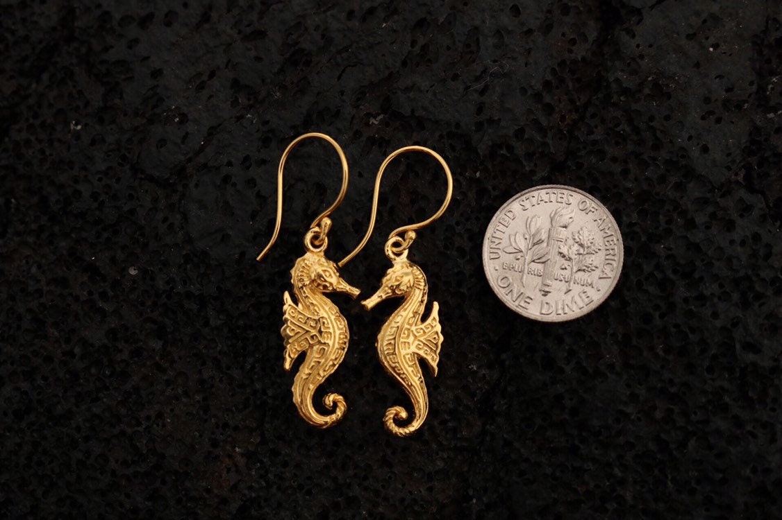 18K Gold Vermeil Seahorse Earrings.