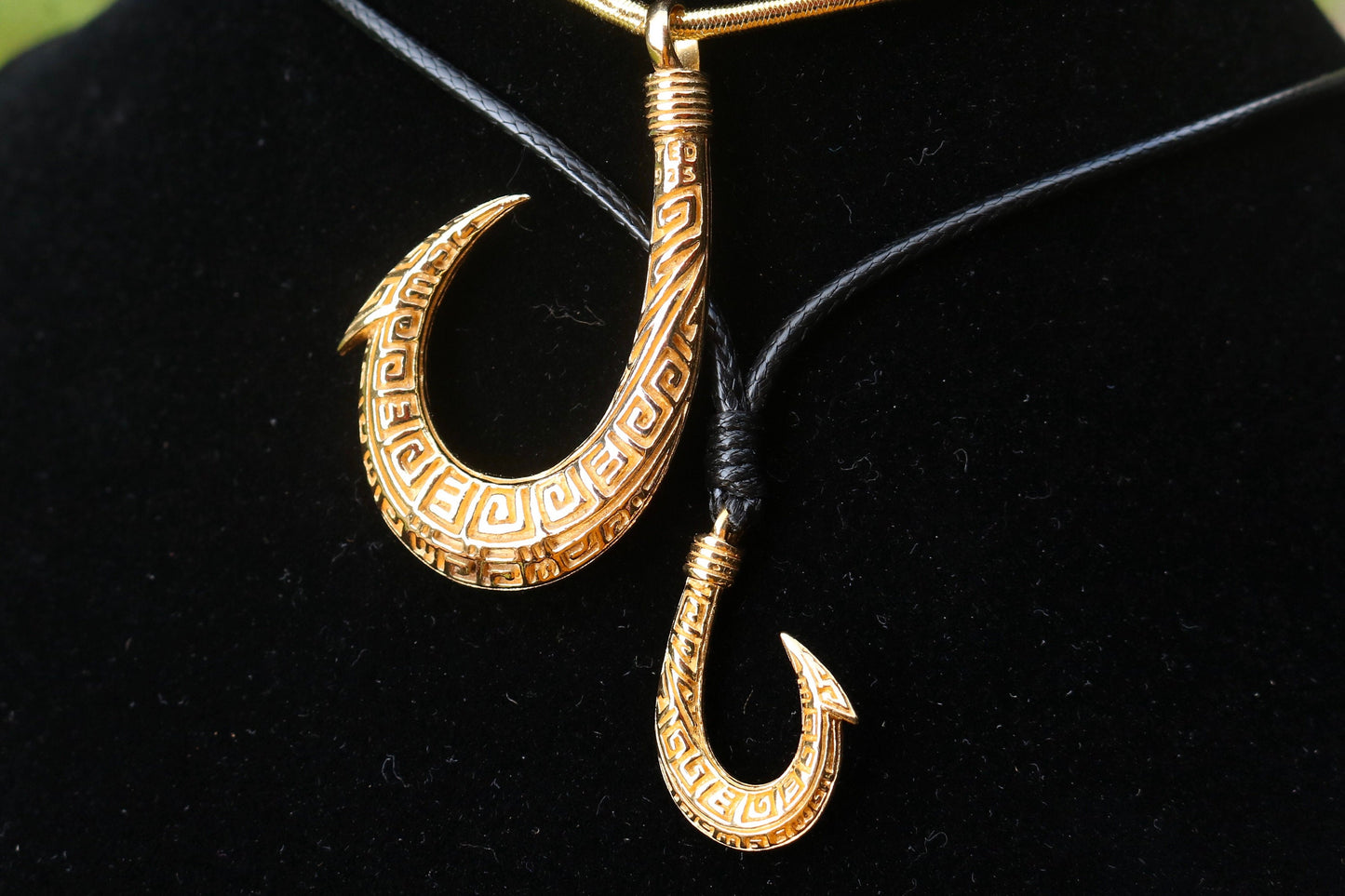 Polynesian Tribal Maui 18K Gold Vermeil Fishing Hook Necklace Pendant.