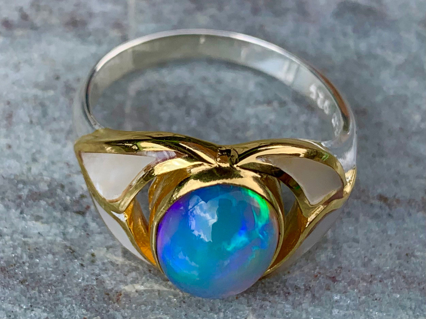 Opal Ocean Wave 18k Gold Vermeil and Silver, Mother of Pearl Ring