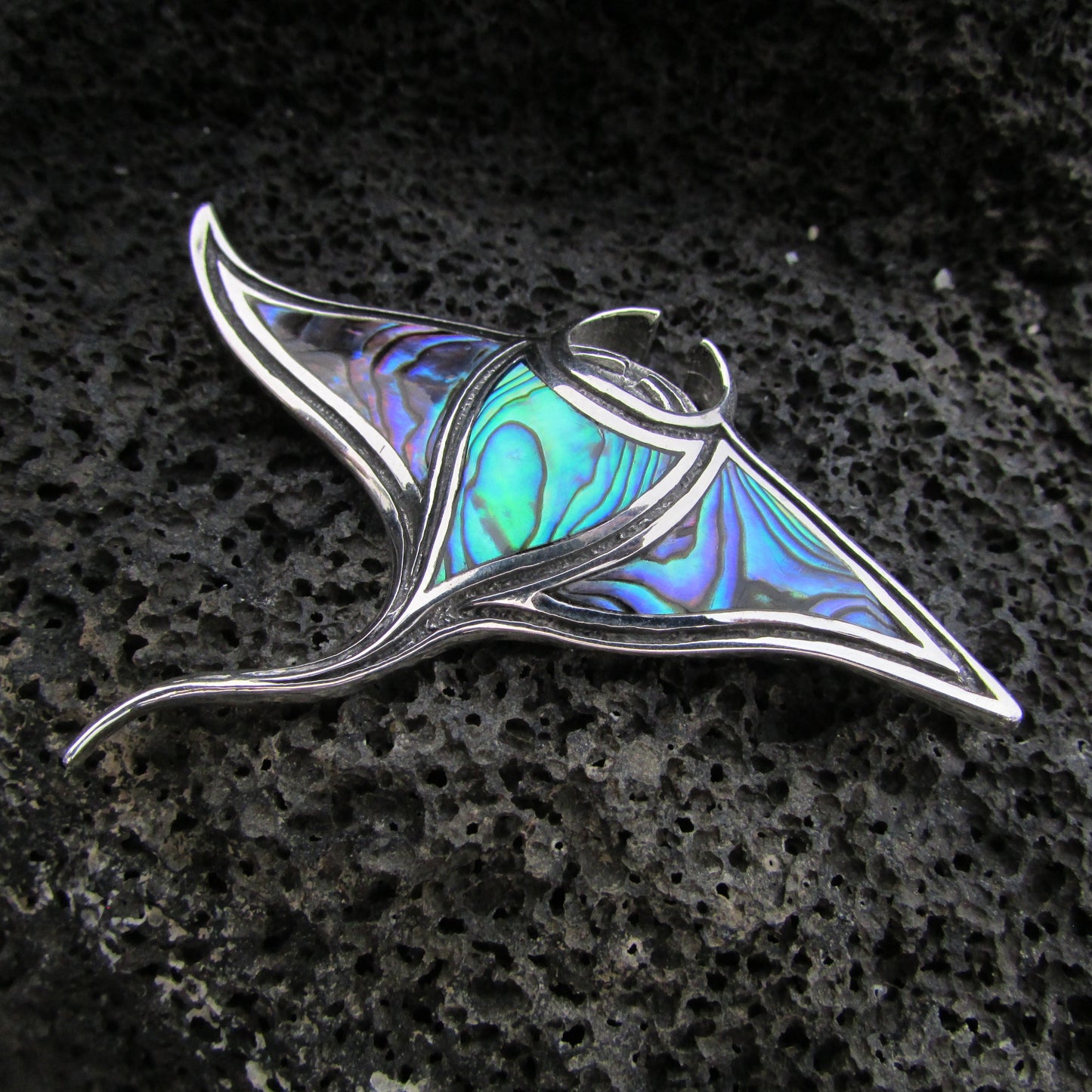 Manta Ray Necklace Pendant Handmade | Abalone | Paua Shell | Sterling Silver