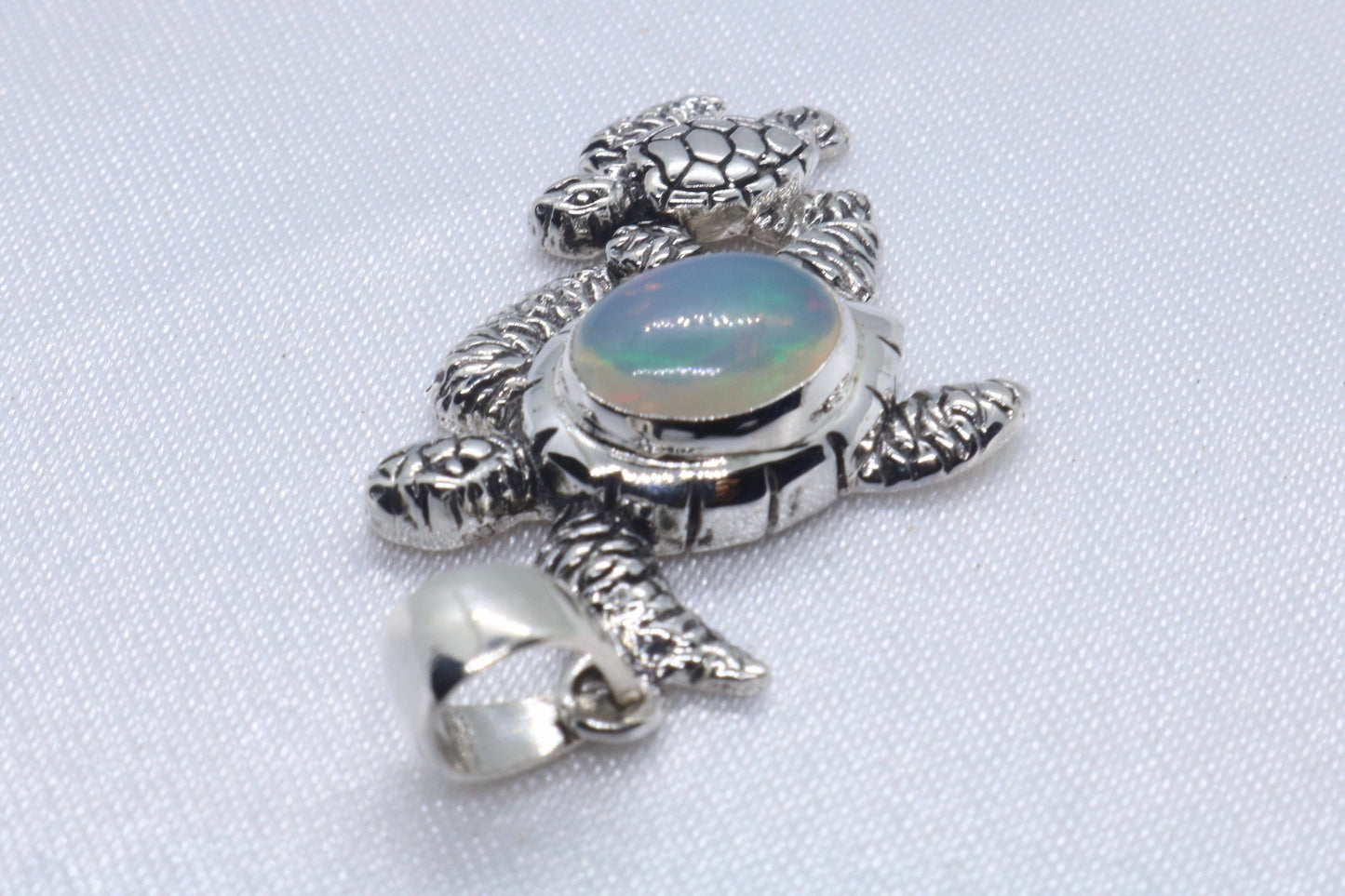 Opal Turtle Hawaiian Honu Mom and Baby silver Necklace Pendant