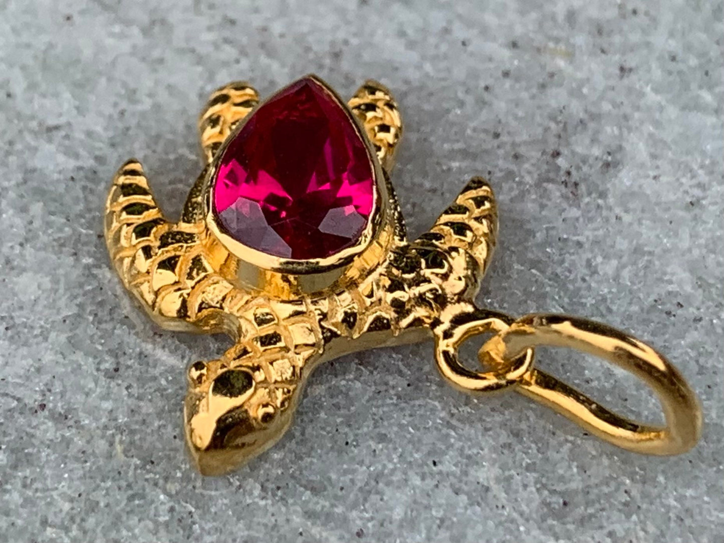 18k gold vermeil ruby turtle charm necklace pendant.
