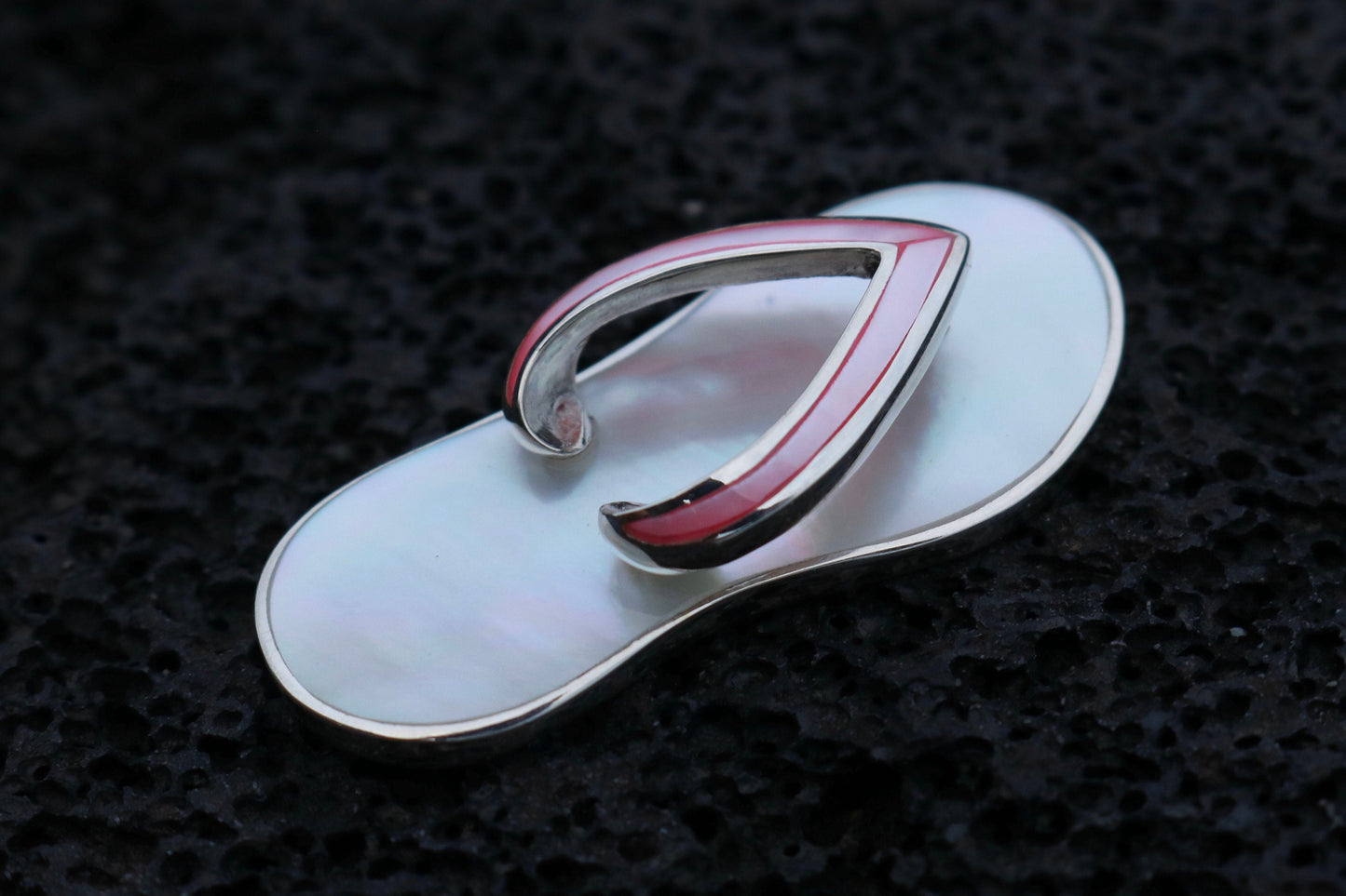 Beach Slippers Necklace Pendant . Sterling Silver, Mother of Pearl.