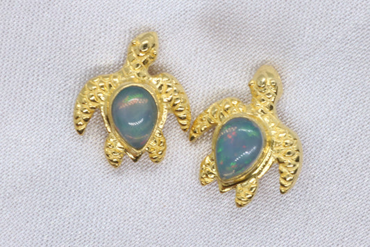 Opal Turtles Hawaiian Honu 18K Gold Vermeil Mother of Pearl Stud Earrings