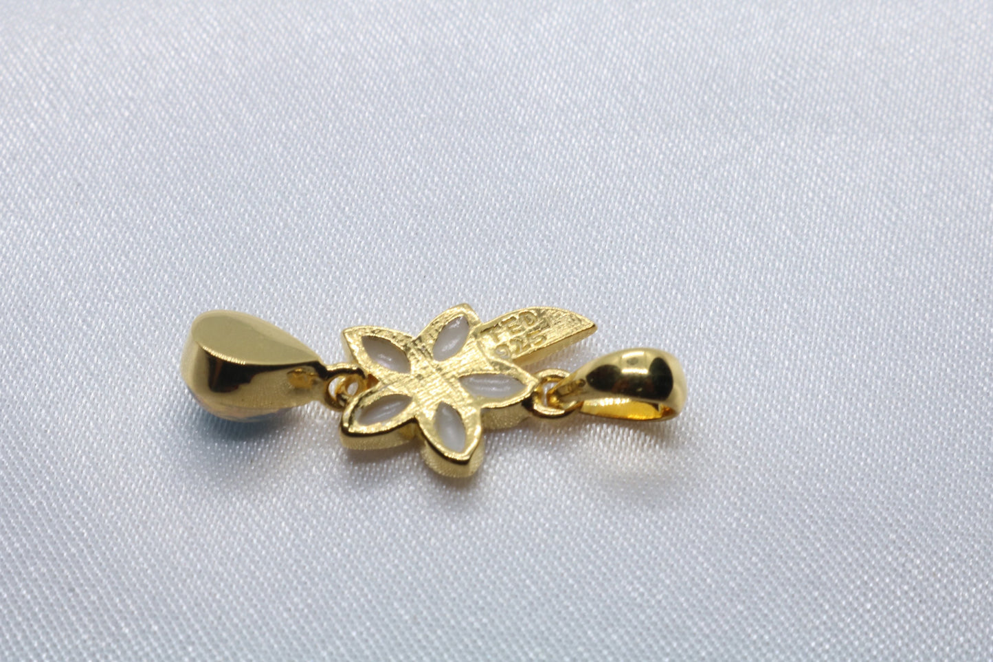 Opal Plumeria Flower 18k Gold Vermeil Mother of Pearl Charm Necklace Pendant
