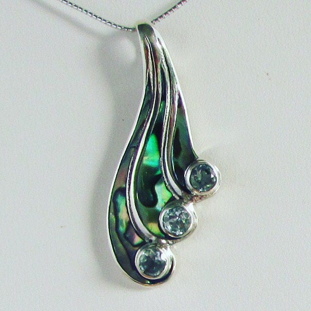 Waterfall Water Necklace Pendant | Blue Topaz | Abalone Paua Shell | Sterling Silver | Ocean | Beach | Gift | Jewelry | Handmade | Unique