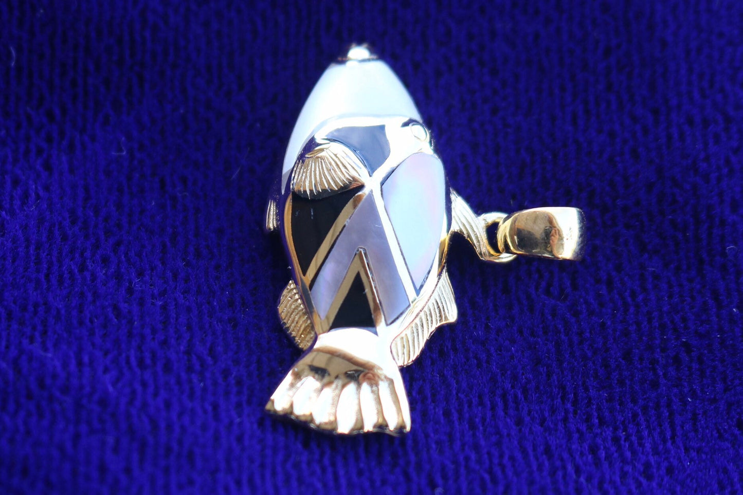 Humuhumunukunukuapua’a (Trigger Fish) Hawaiian State Fish Necklace Pendant. 18k Gold Vermeil, Silver, Mother of Pearl.