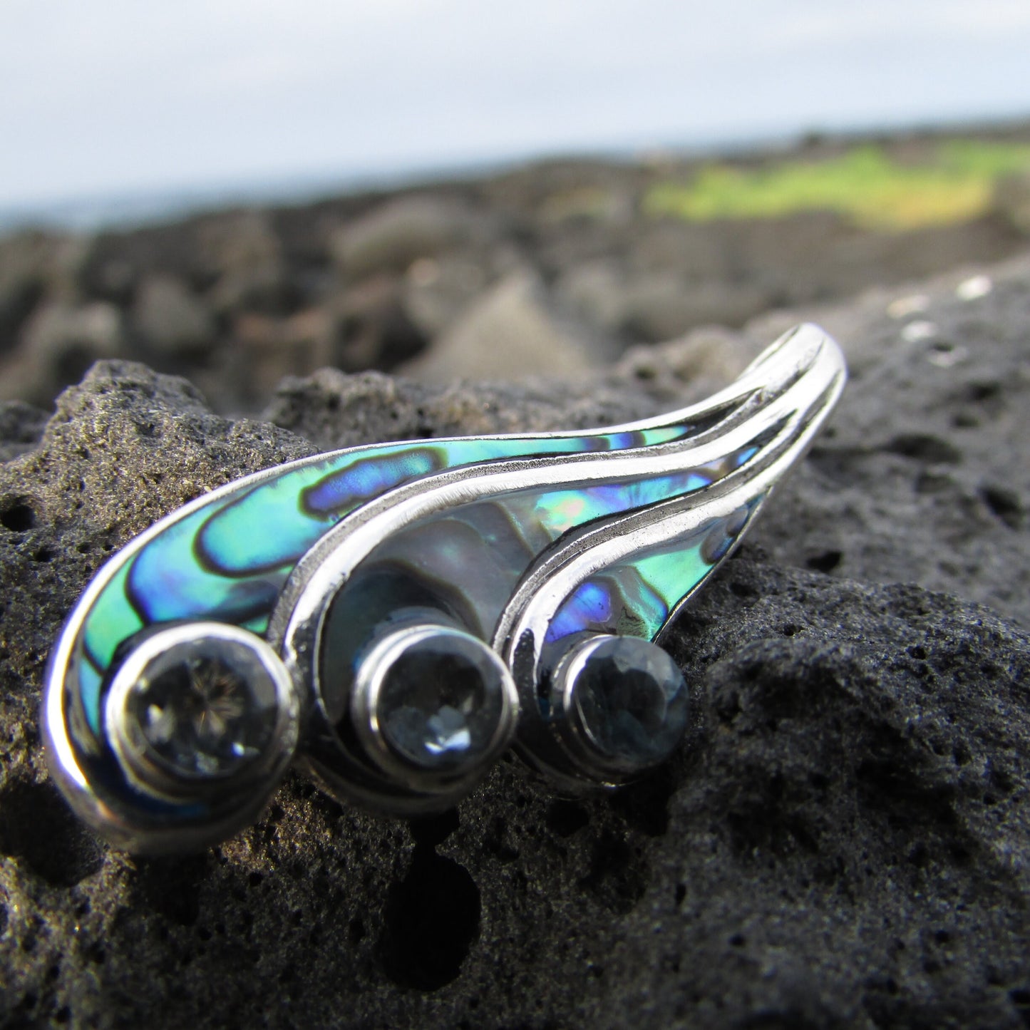 Waterfall Water Necklace Pendant | Blue Topaz | Abalone Paua Shell | Sterling Silver | Ocean | Beach | Gift | Jewelry | Handmade | Unique