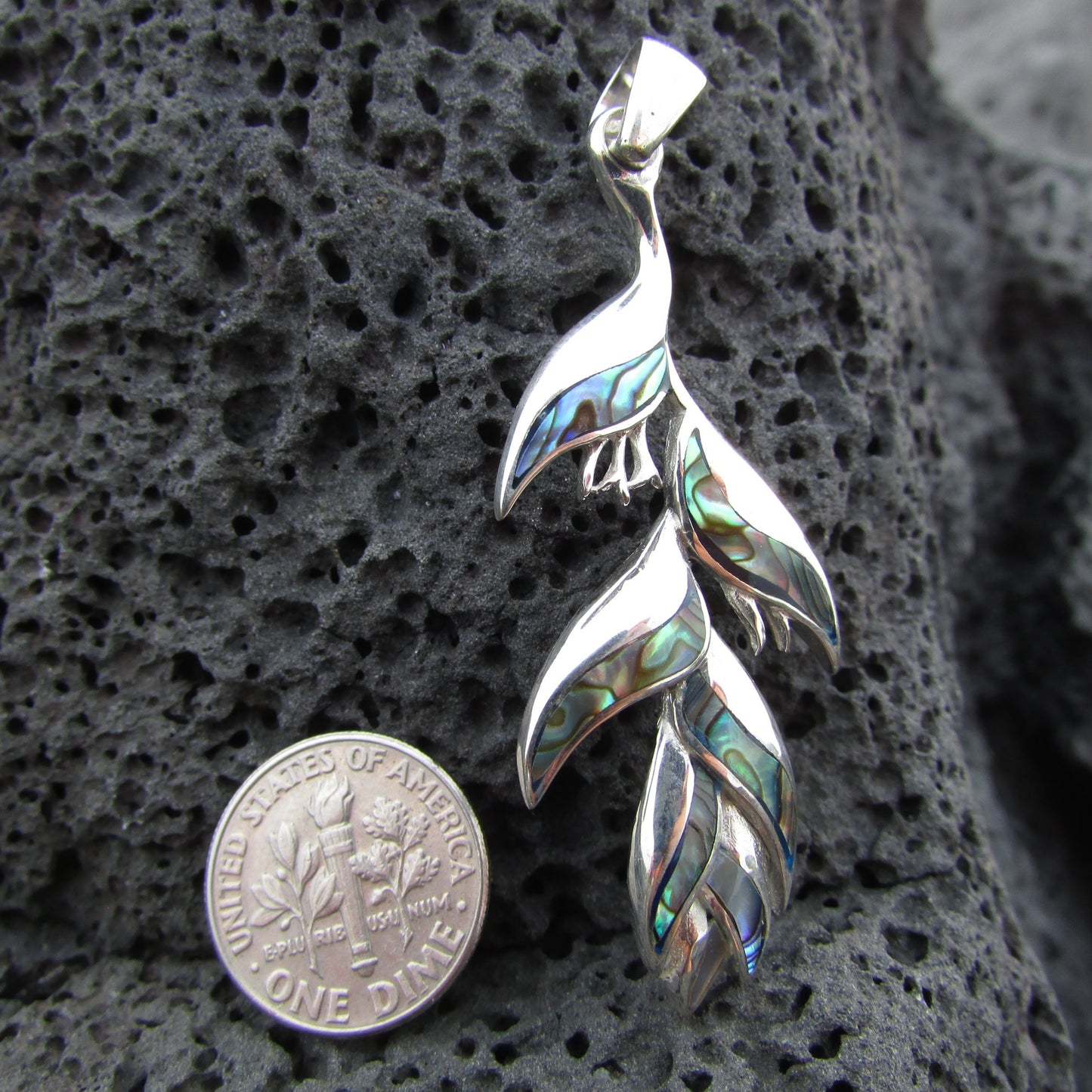 Heliconia Flower Necklace Pendant | Paua Abalone Shell | Sterling Silver | Ocean | Beach | Gift | Jewelry | Handmade | Unique