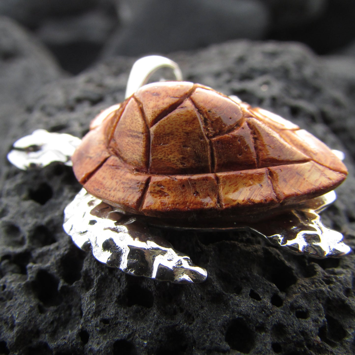Sea Turtle Necklace Pendant Medium | Sterling Silver | Hawaiian Koa Wood | Ocean | Beach | Gift | Jewelry | Handmade | Unique