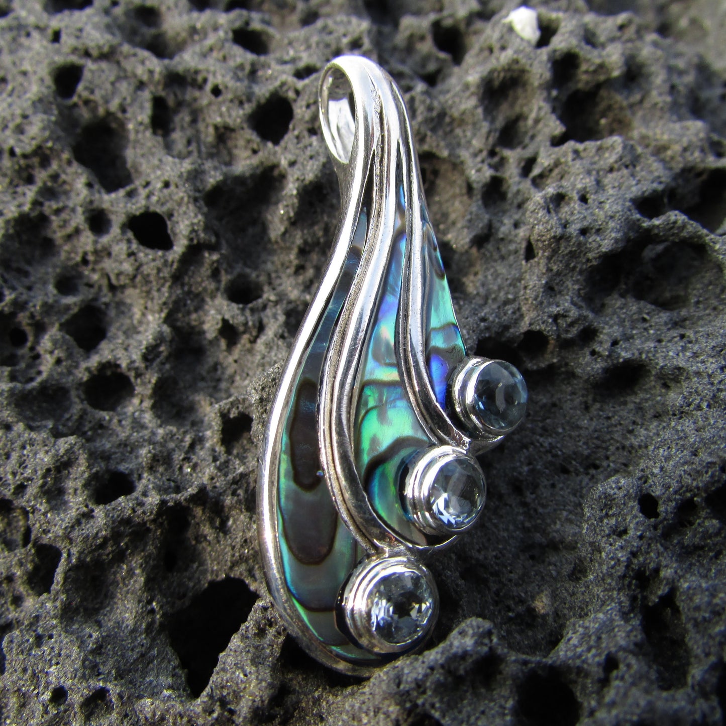 Waterfall Water Necklace Pendant | Blue Topaz | Abalone Paua Shell | Sterling Silver | Ocean | Beach | Gift | Jewelry | Handmade | Unique
