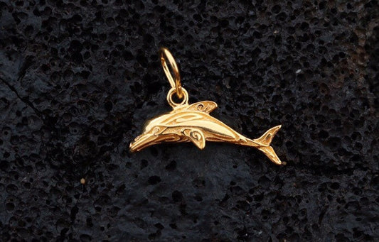 18K Gold Vermeil Dolphin Necklace Pendant.