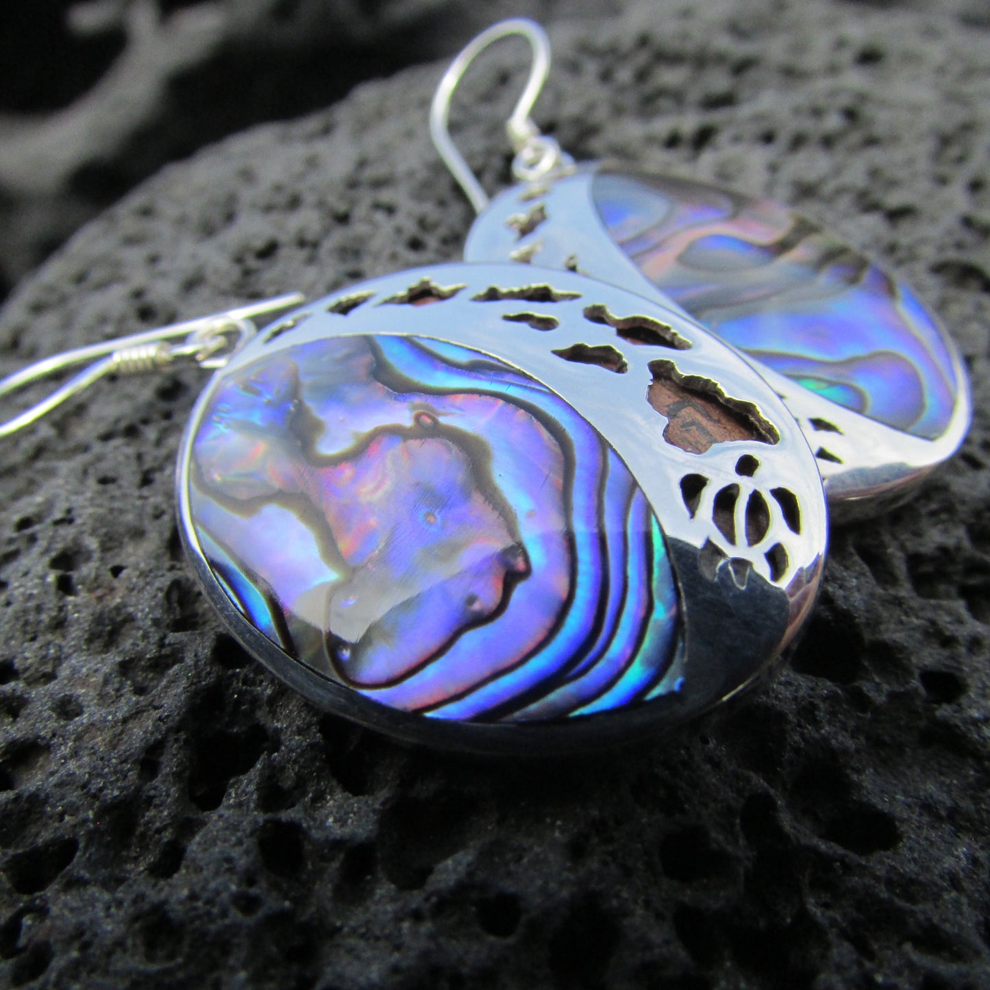 Hawaii Islands Chain Turtle Earrings | Abalone Paua Shell | Sterling Silver | Ocean | Beach | Gift | Jewelry | Handmade | Unique