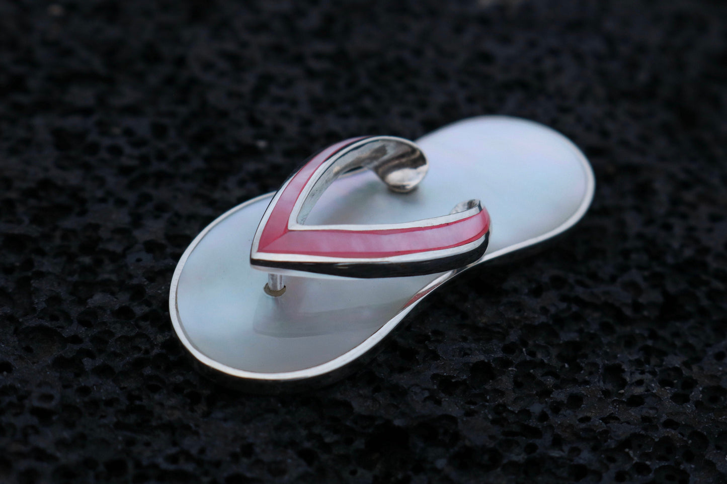 Beach Slippers Necklace Pendant . Sterling Silver, Mother of Pearl.
