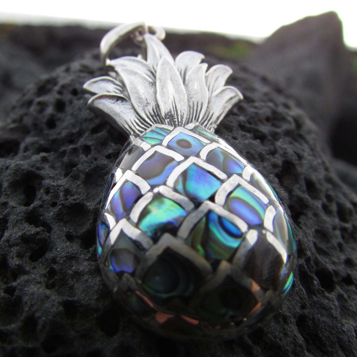 Pineapple Pendant Necklace | Paua Abalone Shell | Sterling Silver | Ocean | Beach | Gift | Jewelry | Handmade | Unique
