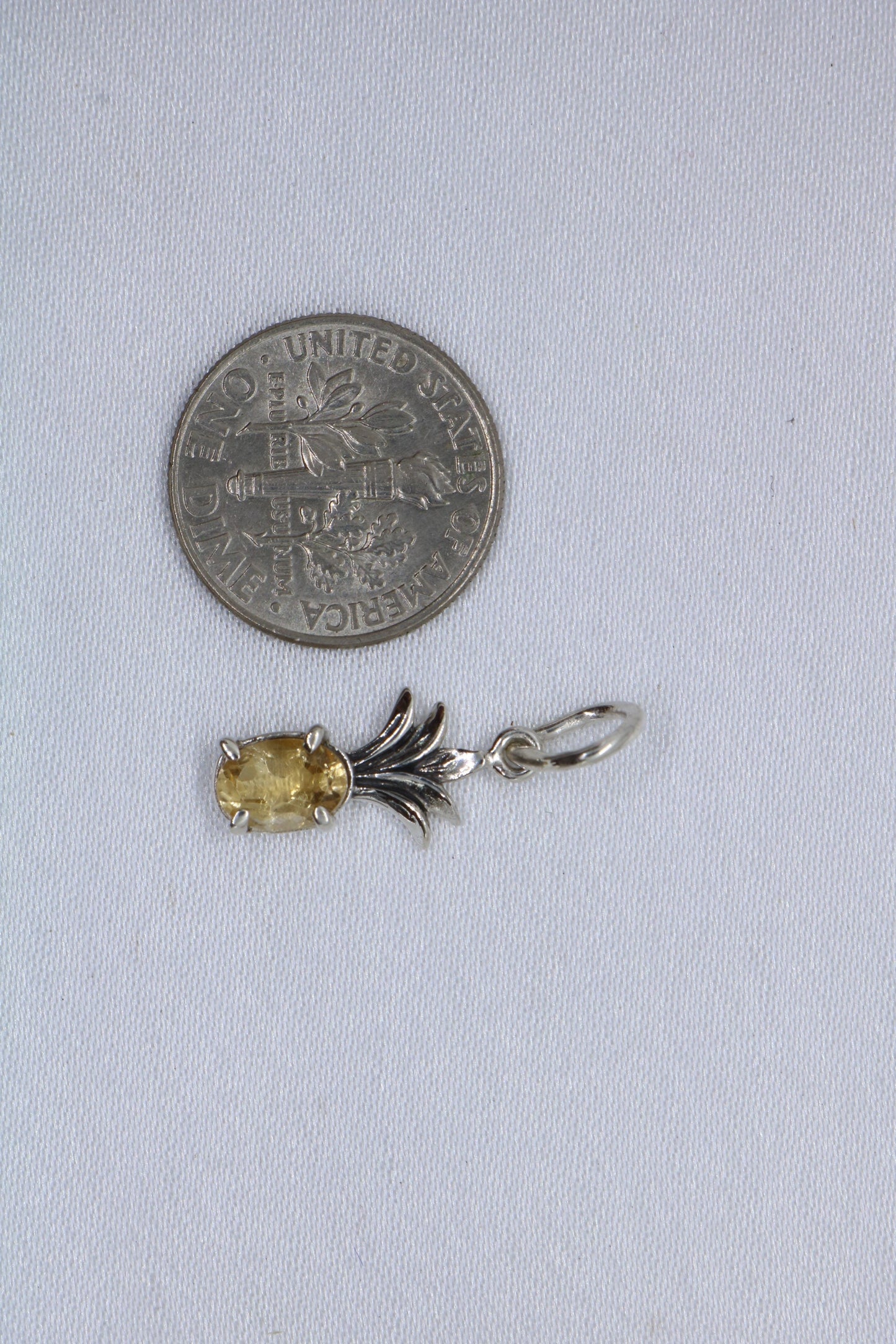 Pineapple charm citrine necklace pendant. Sterling silver.