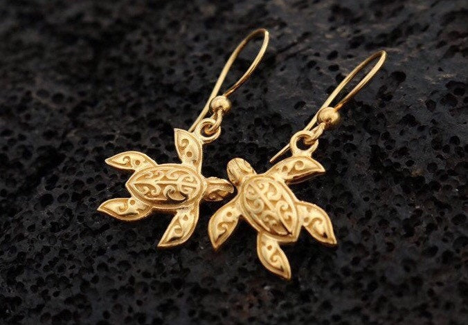 18K Gold Vermeil Tutrtle Earrings .