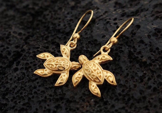 18K Gold Vermeil Tutrtle Earrings .