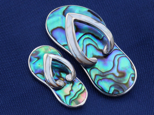 Beach Slippers Pendant Necklace. Abalone Shell, Sterling Silver, Mother of Pearl.