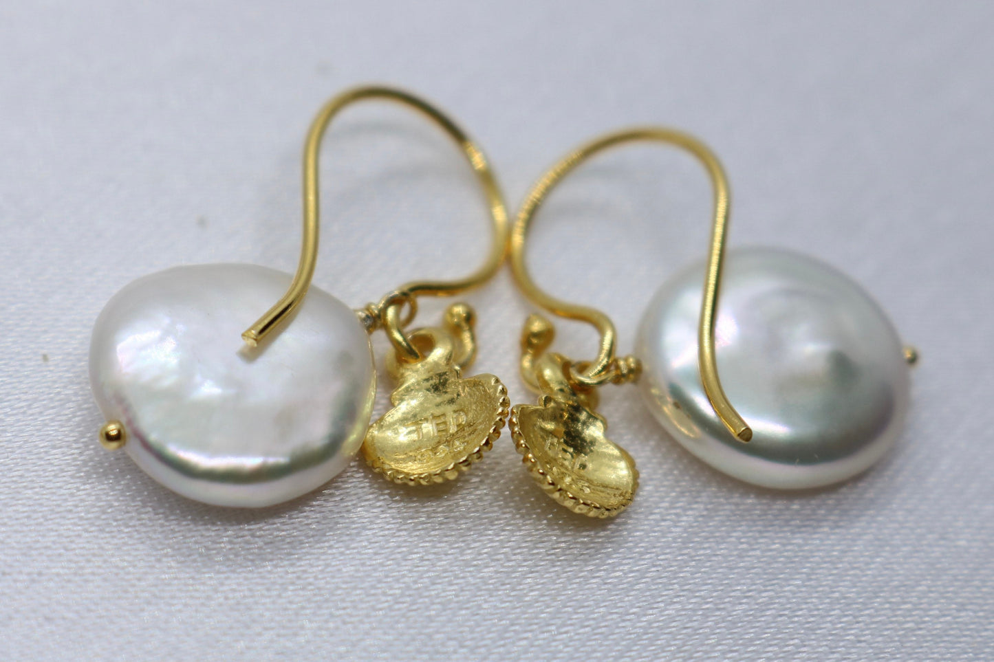 Sea Shell Pearl 18K Gold Vermeil Charm Earrings Jewelry