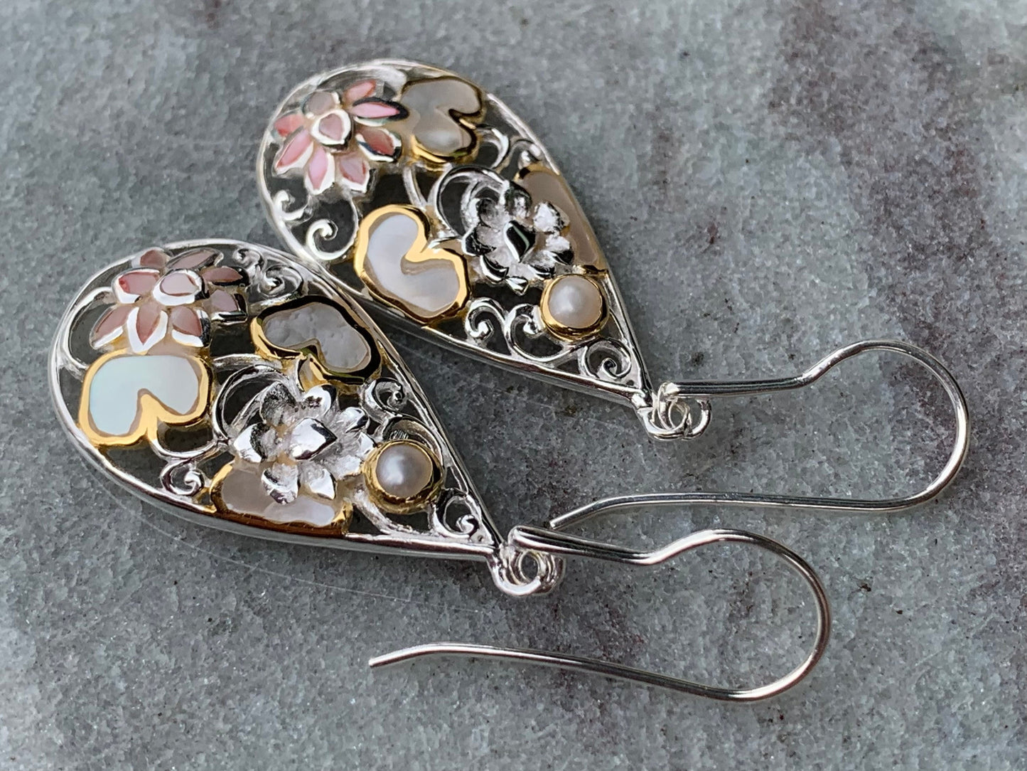 Pink Lotus Flower Teardrop Shell Earrings