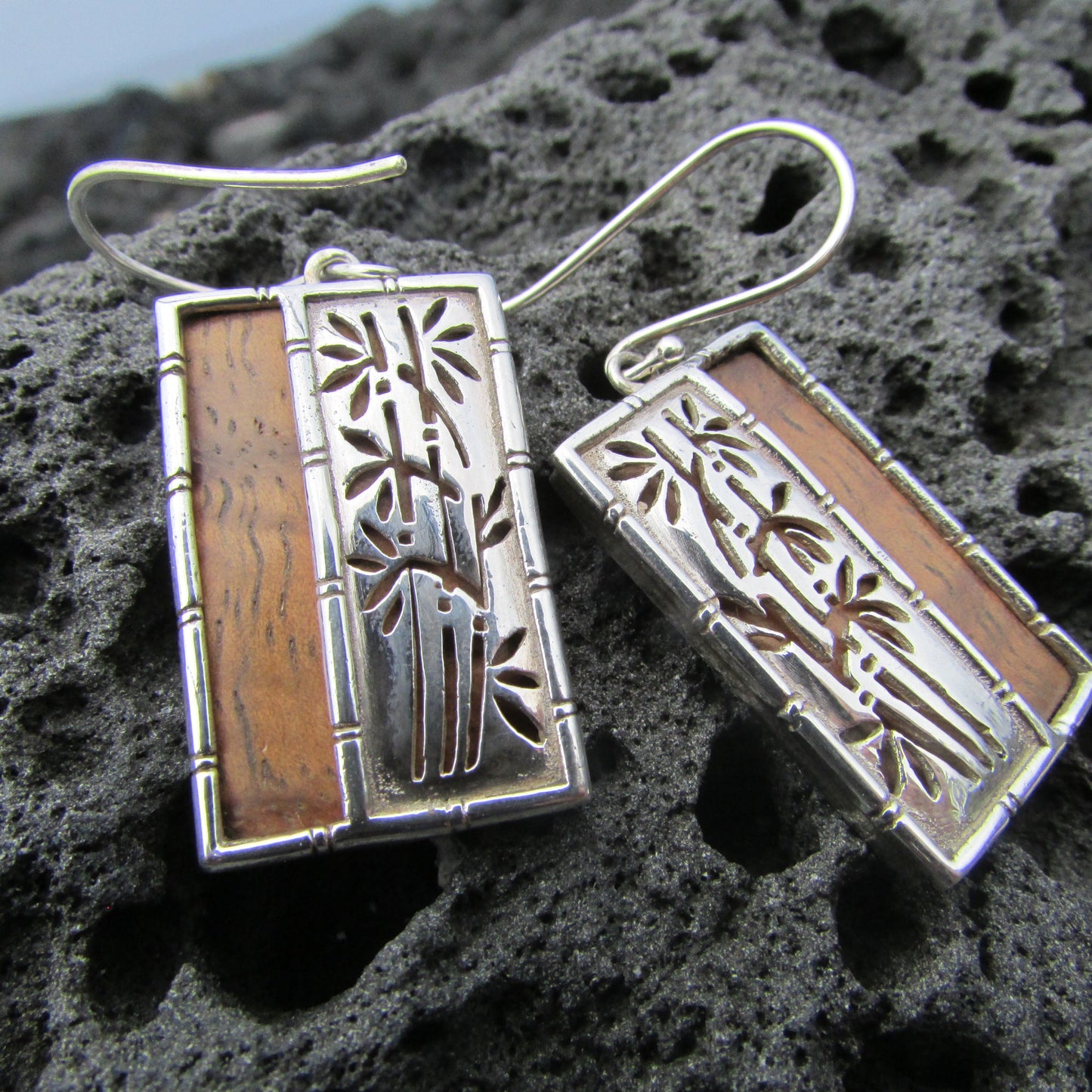 Bamboo Earrings | Sterling Silver | Hawaiian Koa Wood | Gift | Jewelry | Handmade | Unique