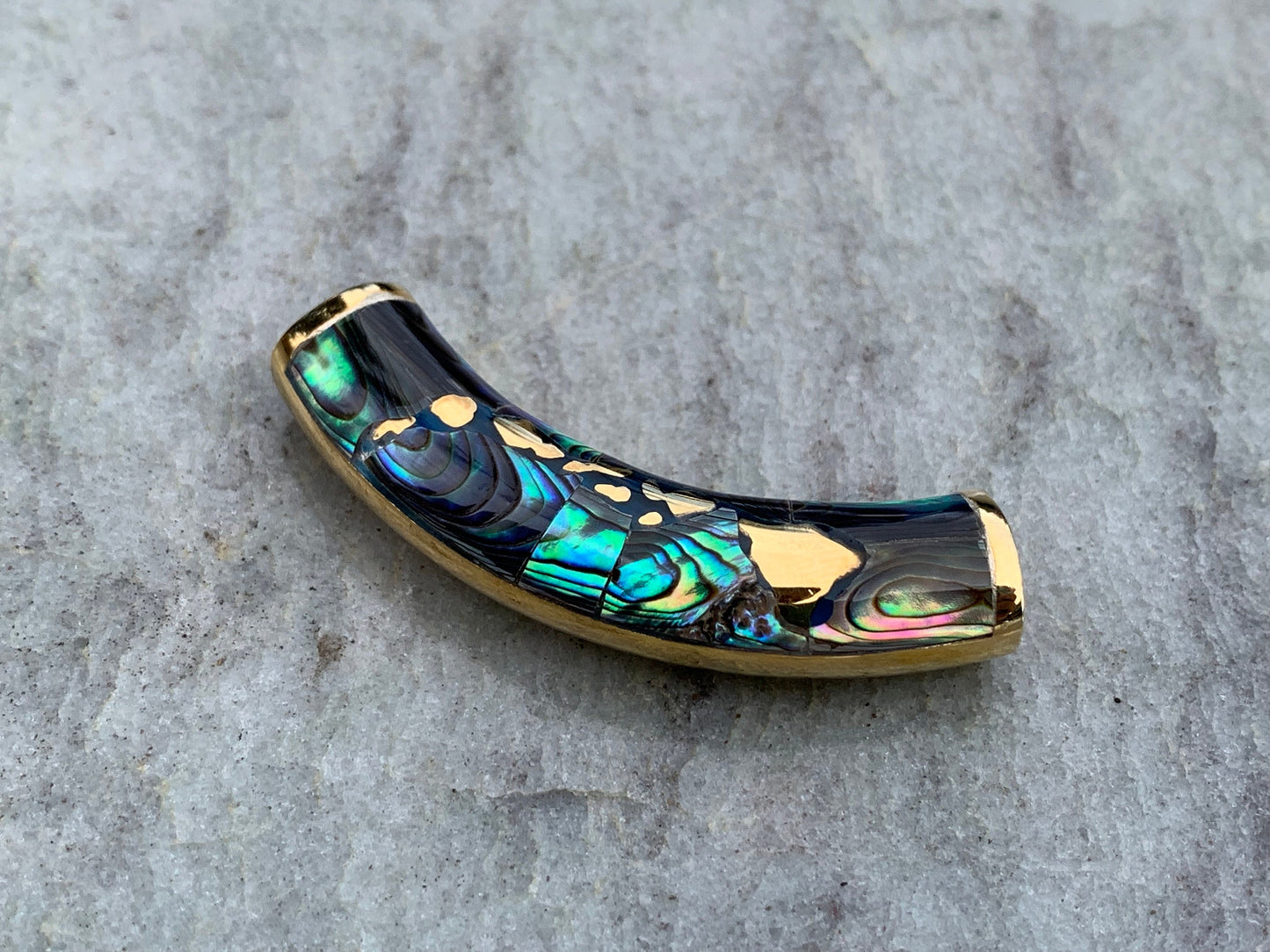 Hawaiian Islands Slider Bar Pendant Necklace. Oahu, Maui, Kauai, Big Island. Gold Vermeil, Abalone Shell.