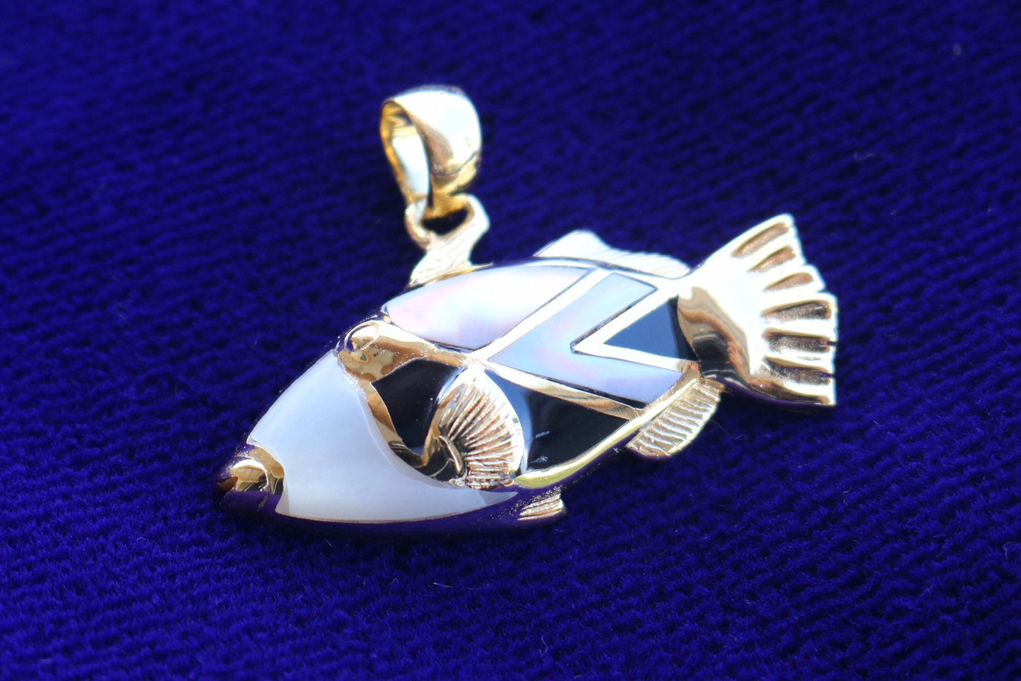Humuhumunukunukuapua’a (Trigger Fish) Hawaiian State Fish Necklace Pendant. 18k Gold Vermeil, Silver, Mother of Pearl.