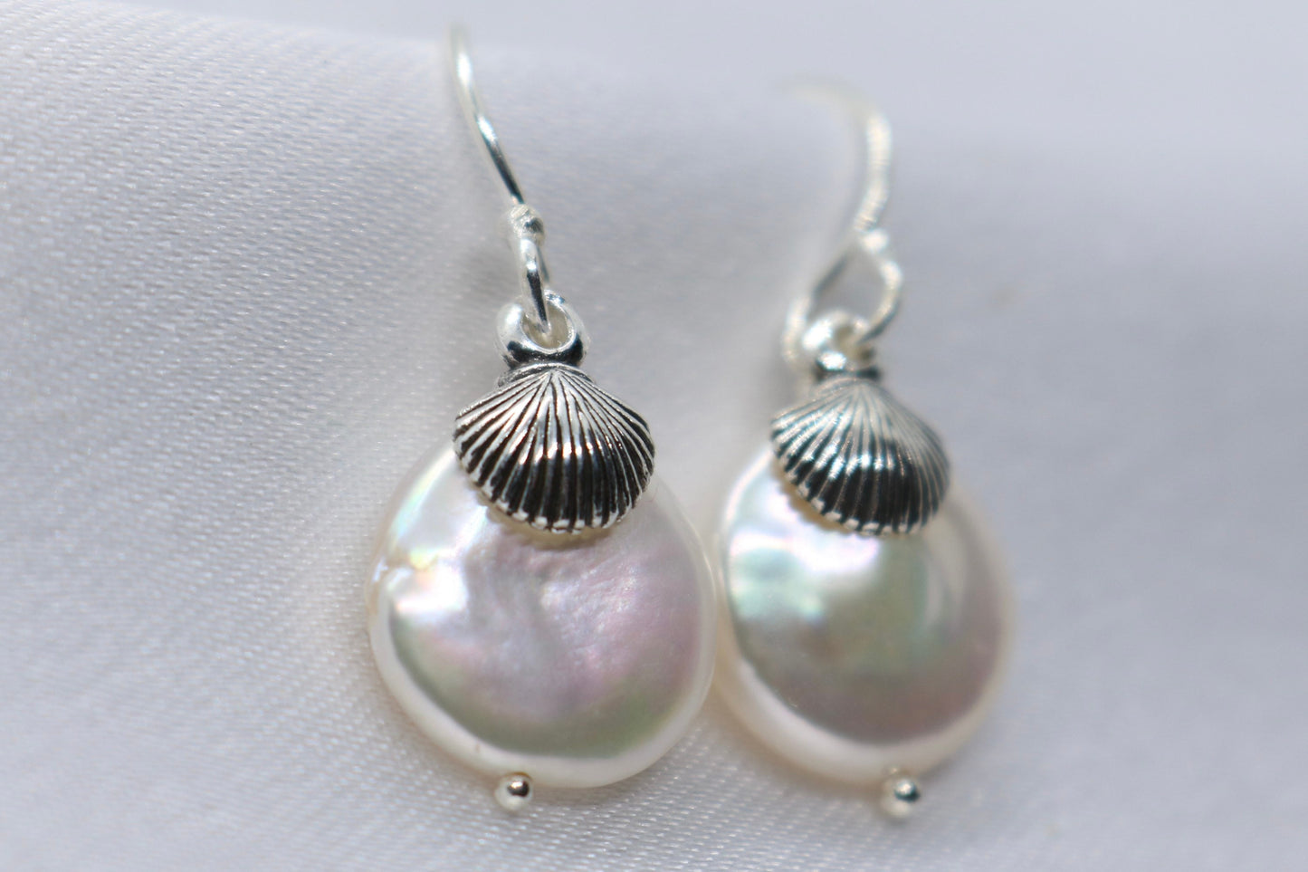 Sea Shell Pearl Silver Earrings Jewelry