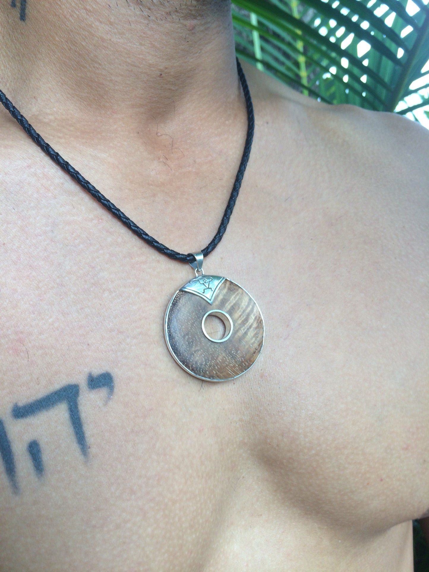 Hawaii Paddler Petroglyph Disc Pendant Necklace | Koa Wood | Sterling Silver | Ocean | Beach | Gift | Jewelry | Handmade | Unique